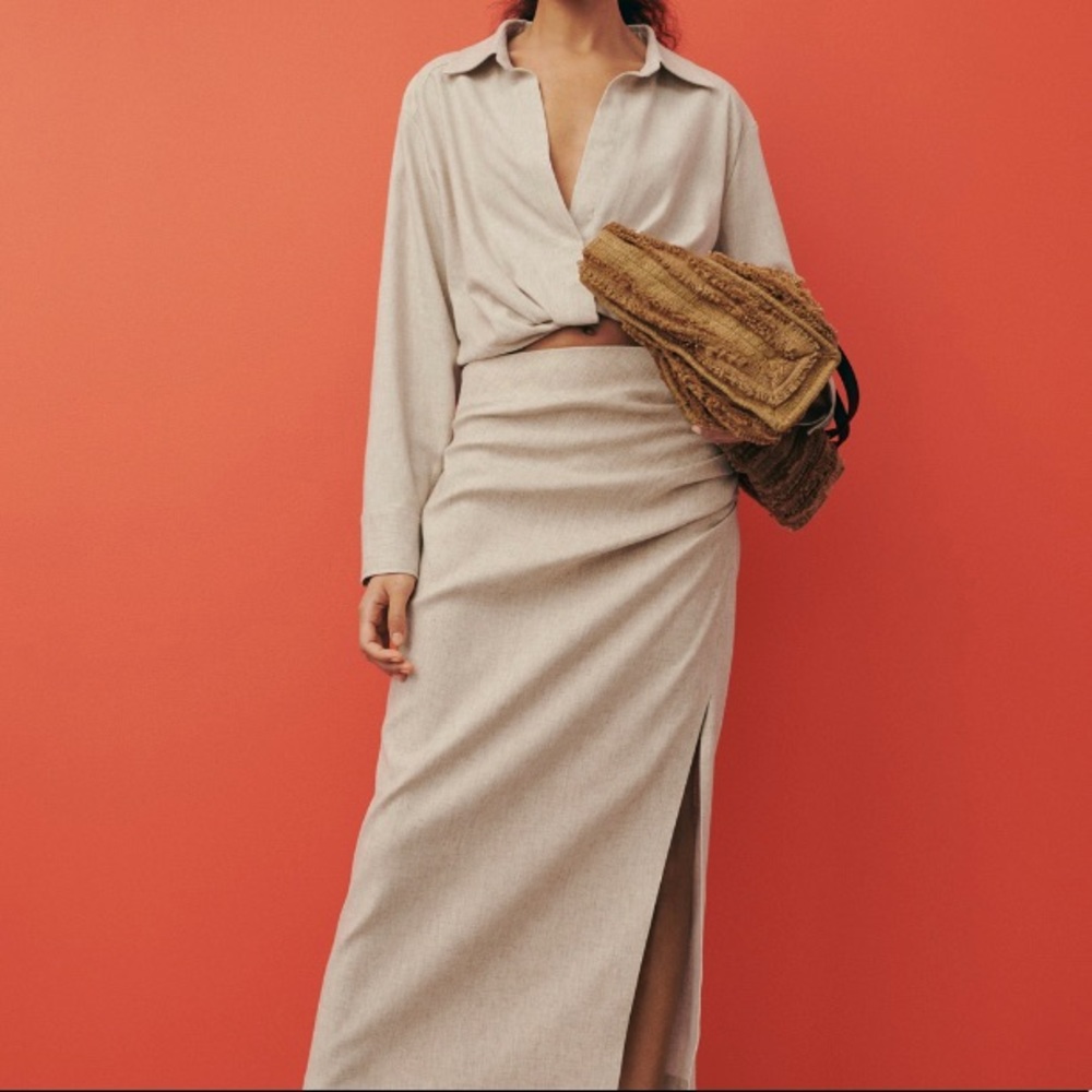 Zara Frayed fabric exterior Beige shopper bag NWT